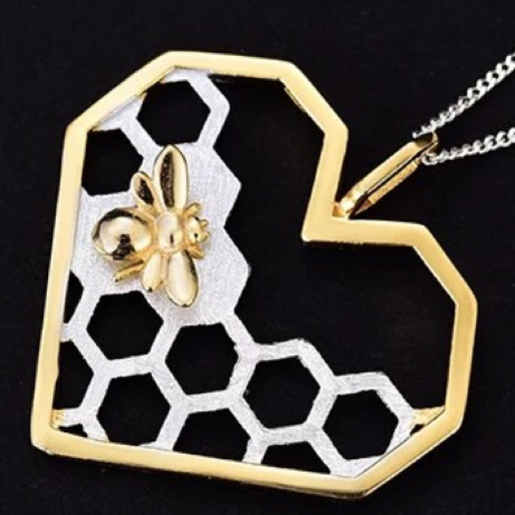 Artisan Handmade 925 Silver Bee Honeycomb Necklace - Picture 9 of 10